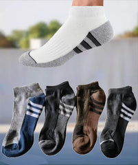 MOMISY Men's Premium Cotton Cushion Ankle length Socks, (Multicolor) Pack of 5 (Free Size) (3 Stripes)