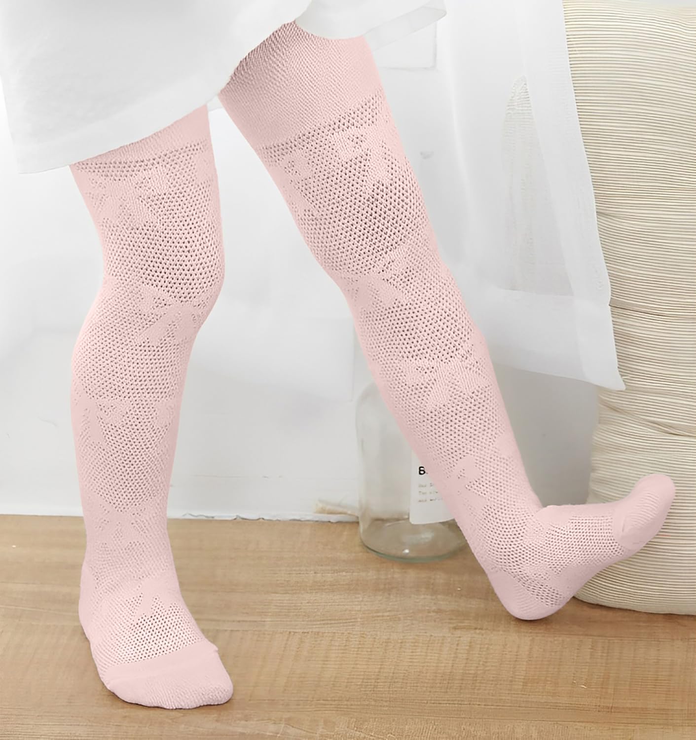 SYGA Children's Pantyhose Mesh Bow Girls Anti-Mosquito Leggings Size- L Suitable for 1-2 years(Pink)