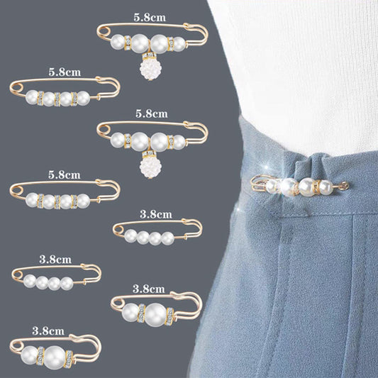 SYGA 8 Pcs Safety Pins Adjustable Fashion Waist Pin Women Trousers Pearl Brooch Collar Pin Pin Buckle Waist Pants Garment Apparel Accessories - N1