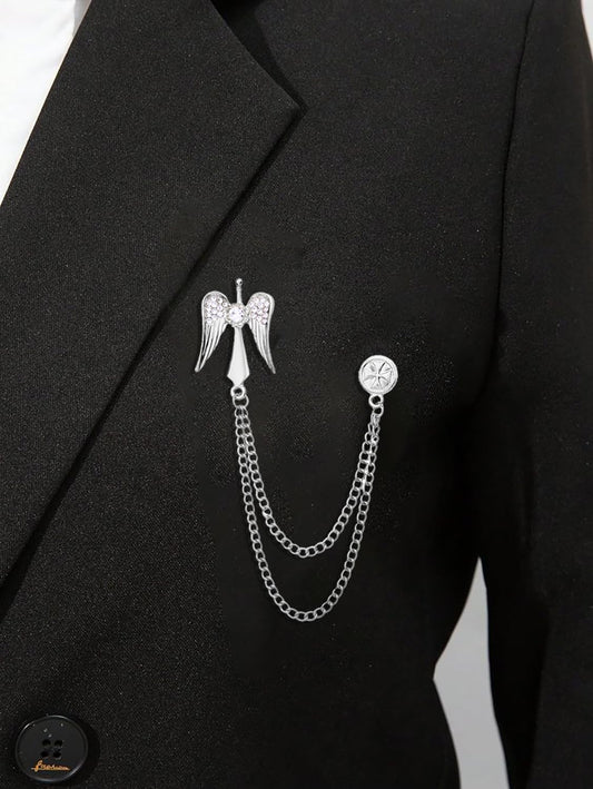 SYGA Men's & Women Suit Shirt Stud Lapel Pin Chain Tassel Brooch Pin with Angel design,Crystal Chain(Silver)