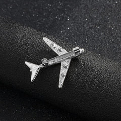 SYGA Men's Suit Aircraft Design Brooch Pin, Silver Tone with Crystal Accents