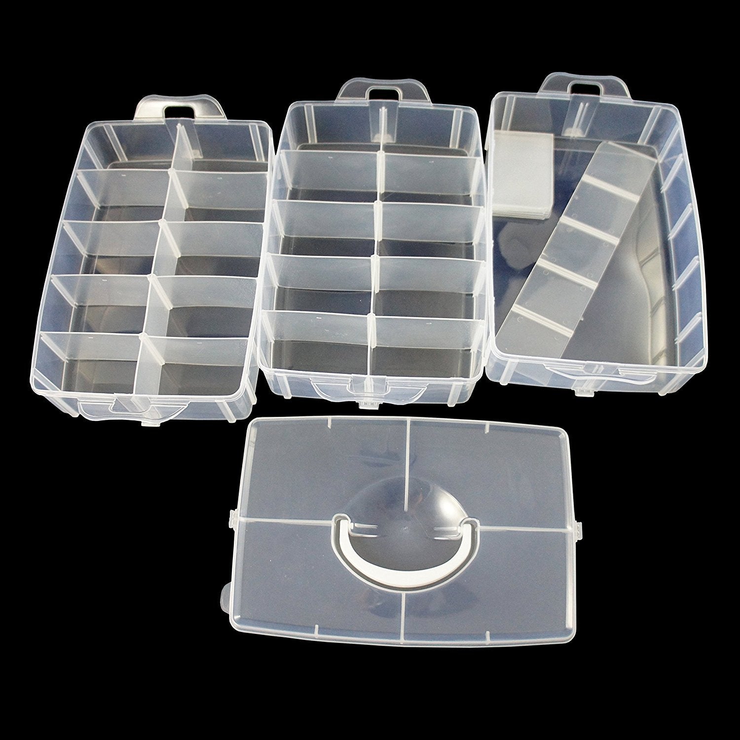 SYGA 3-Tray Transparent Plastic Organizer Storage Box/Basket/Container with Collapsible and Removable Dividers(31 X 19 X 24Cm)(White)
