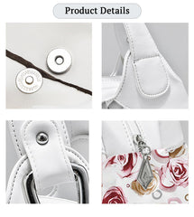 SYGA Women's Printed PU Leather Hobo Bag, Multiple Colors and Patterns, Crossbody Shoulder(WHITE ROSE FLOWER)