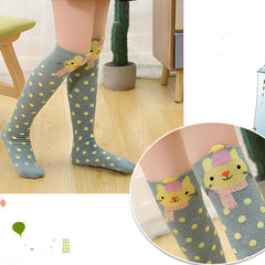 MOMISY 1 Pair of Baby Spring Winter And Autumn Combed Cotton Long Tube Knee-High Socks Suitable Age of 3 to 12 Years (IN, Age, 3 Years, 12 Years, GreyPolkaCat)