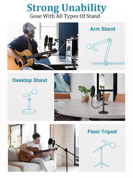 SYGA Microphone Pop Filter, for Blue Yeti, Blue Snowball - Flexible Gooseneck Microphone Mount and Double Layer Sound Shield Guard Windscreen