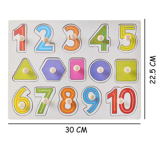 SYGA Educational Wooden Shapes and Digits Block Puzzle Shape & Digits Learning Toy