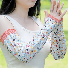 MOMISY UV Sun Protection Arm Sleeves with Thumb Hole Sun Protection Hand Cover for Running and Cycling for Women, Loose-Fit Cooling Cover, 1 Pair (Offwhite)