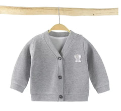 MOMISY Cotton Blend Baby Boy & Girls Sweater Jacket Front Open V Neck Cardigan-6 Months to 4 Years, Blue Green Pink Yellow (Grey, 3-4 Years)