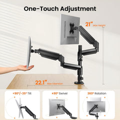SYGA NB H180 Dual Monitor Desk Mount, 22-27 Inches, 2-9 kg Load Capacity-Black