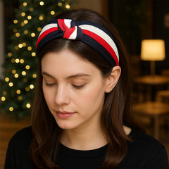MOMISY Knotted Hairband Headband Cross Hair Band Accessories for Women and Girls (Navy Red White)