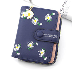 SYGA Women's Short Zipper Buckle Personalized Pu Leather Wallet Coin & Card Purse(Flower Blue)