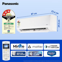 Panasonic 1.0 Ton 3 Star Premium Wi-Fi Inverter Smart Split AC (Matter Enabled, Higher Airflow, Copper Condenser, 7in1 Convertible, True AI, 2-Way, PM 0.1 Filter, CS/CU-SU12AKY3W, White)