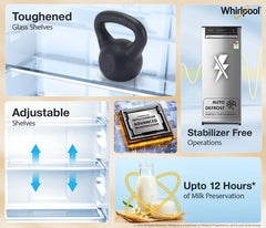 Whirlpool 192 L 3 Star Vitamagic PRO Frost Free Direct-Cool Single Door Refrigerator (215 VMPRO PRM 3S RADIANT STEEL-Z Fridge, Silver, Auto Defrost Technology)