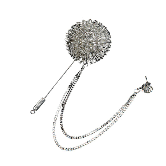 SYGA Men's & Women Suit Shirt Stud Lapel Pin Chain Tassel Brooch Pin with Crystal Chain(flower ball silver)