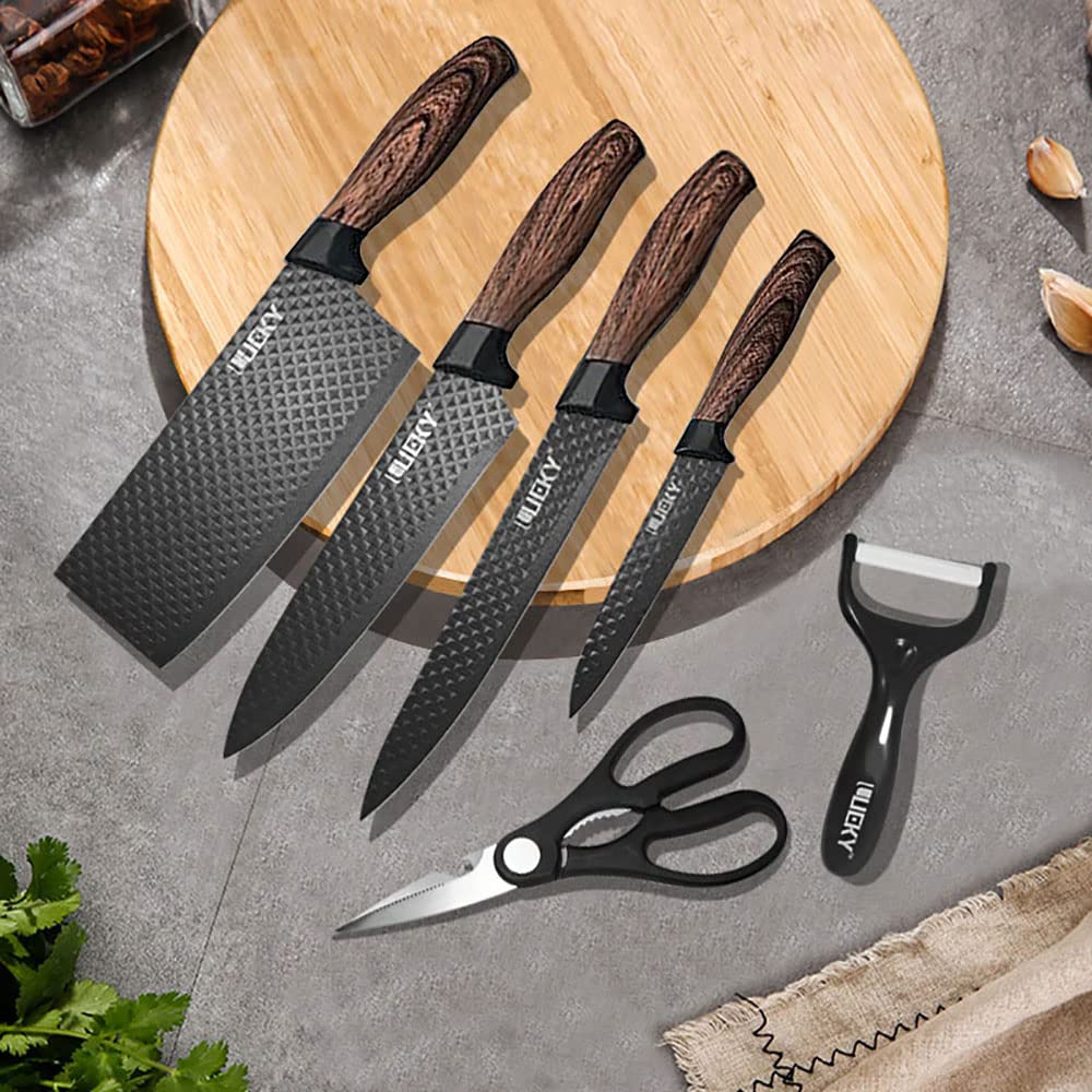 SYGA Kitchen Knife Set, 6-Piece Stainless Steel Chef Knife Set with Peeler and Scissors, Knives Sets with Gift Box for Home, Paring, Cutting and Cooking- Pack of 6