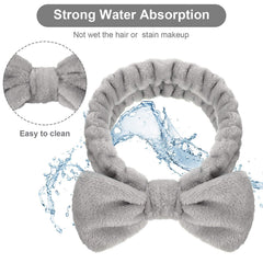 MOMISY Women Fashion Lovely Soft Coral Fleece Bowknot Bow Makeup Cosmetic Shower Elastic Hair Band Hairlace Headband (Random Color)-3 Piece