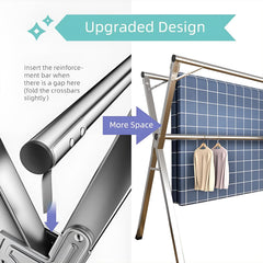 STANSY Extendable Double Rod Clothes Drying Stand, Foldable Galvanized Steel, Adjustable Length 130-200 cm, Heavy Duty Laundry Rack for Indoor and Outdoor Use