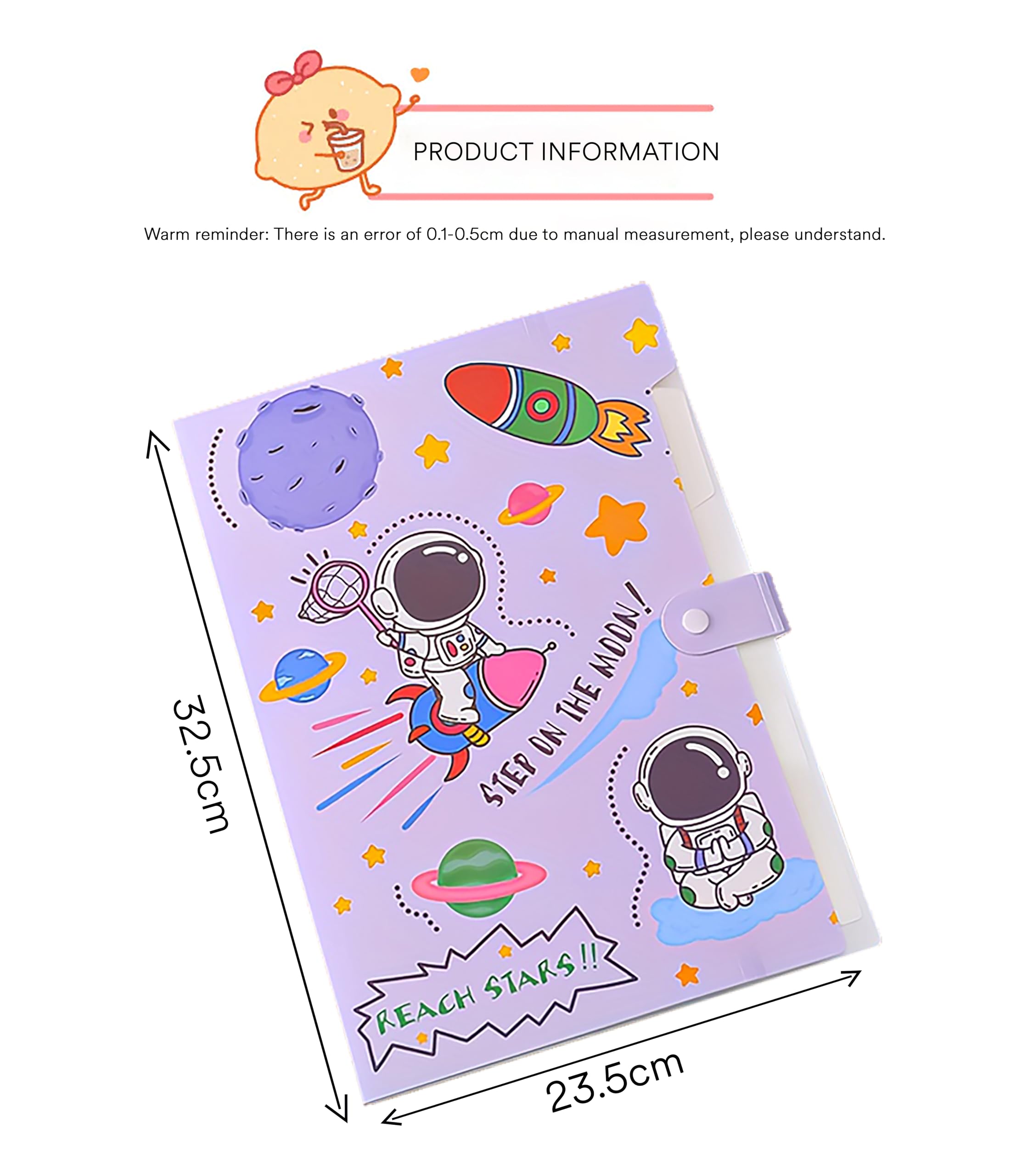 SYGA Cartoon Astronaut 6-Gate File Folder for A4 Student Exam Paper Organizing and Storage(Purple)