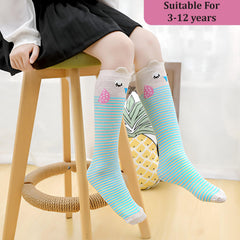 MOMISY 1 Pair of Baby Spring Winter And Autumn Combed Cotton Long Tube Knee-High Socks Suitable Age of 3 to 12 Years (GreenStripe, 3-12Y)