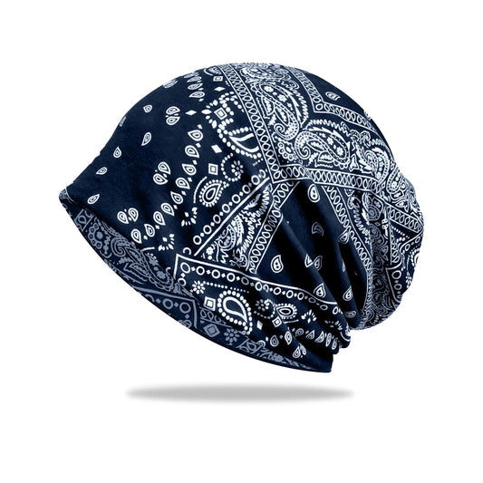 MOMISY Soft Stretch Chemo Scarf Beanie | Breathable Slouchy Hat with Stylish Prints for Women (Navy)