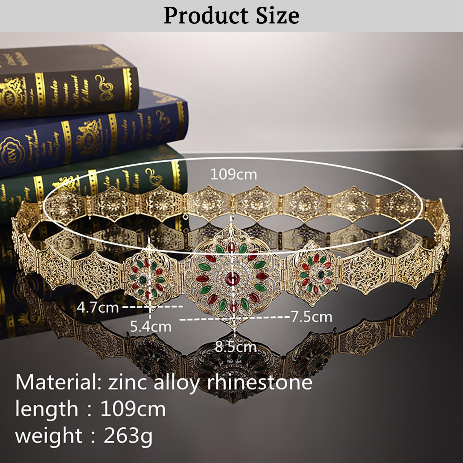 SYGA Women's Bridal Gift Diamond Rhinestone Inlaid Single Circle Noble Round Crystal Hollow Flower Metal Belt For Saree (Gold)