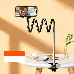 MOMISY Mobile Phone Holder, 360° Adjustable Gooseneck Clamp Mount, Universal Phone Stand for Desk, Office, Home (Spring Black, 60 cm)