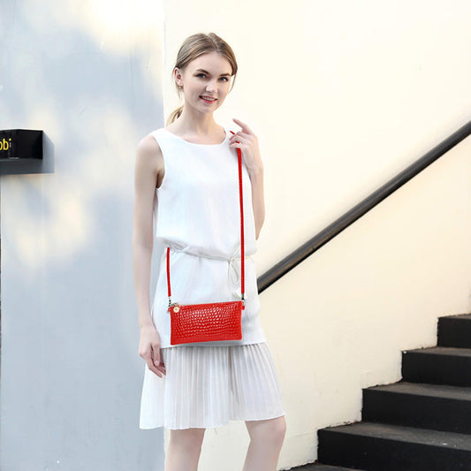 SYGA Women Bag Hand-Held Shoulder Crossbody Bag Crocodile Pattern Small Square Leather Bag (Purple)