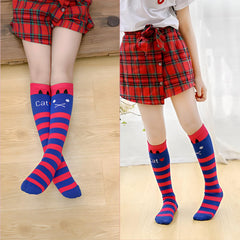 MOMISY 1 Pair of Baby Spring Winter And Autumn Combed Cotton Long Tube Knee-High Socks Suitable Age of 3 to 12 Years (IN, Age, 3 Years, 12 Years, DarkPinkBlueStripes)