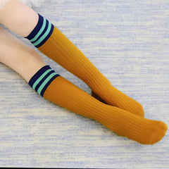 MOMISY Combed Cotton Knee-High Striped Socks, 3 Pairs, 1-3 Years (IN, Age, 1 Year, 3 Years, Gey Yellow Black)