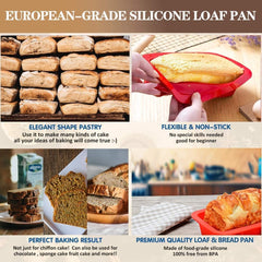 MOMISY Silicone Bread & Loaf Pan Mould | Fruit Cake, Pastry Making Pan | Baking Mould Rectangle (Red)