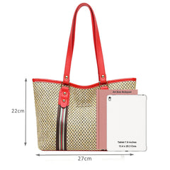 MOMISY Women's Straw Large Capacity Shoulder Tote Handbag with Top Handle-Red Handle