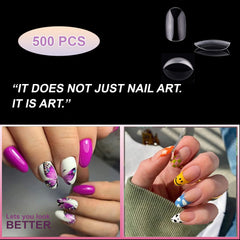 SYGA Tshape False Nails and Glue Bottle Professional Brush On Nail Tip Glue for Press On Nails Fake Nails Long Lasting Press On Nails for Women and Girls- Transparent, 500 pieces