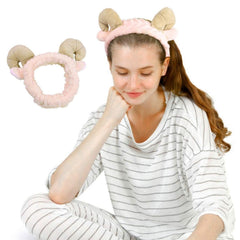 MOMISY Elastic Women's Lovely Hair Band Wash Face Spa Headband-Washable Facial Band Makeup Wrap Headbands Fits All Head Sizes (Sheep Horn Pink)