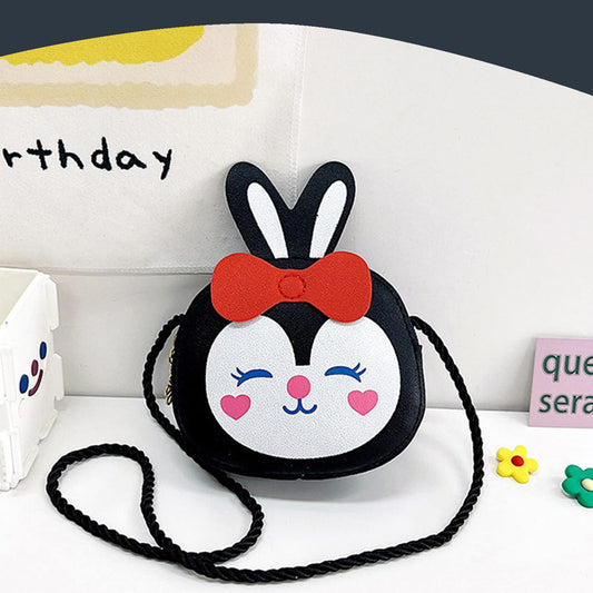 SYGA Children Rabbit & Bow Sling Messenger Bag Coin Bag Cartoon Backpack PU Leather Kitten Handbag for Toddlers Kids (Black)