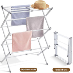 STANSY Foldable Clothes Drying Rack, Multi-Tier Metal Laundry Stand, White, Space Saving, Portable, Indoor Outdoor Use for Balcony Bathroom Home