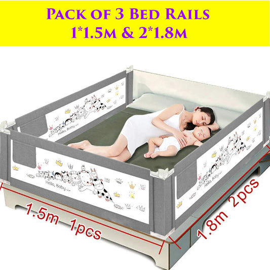 SYGA 1.5 & 2.0 M Pack of 2 Animal Print Baby Safety Bed Rail_Gray