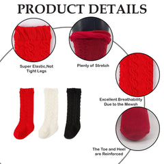 MOMISY 3 Pairs of Baby Spring Winter And Autumn Combed Cotton Long Tube Knee-High Socks (IN, Age, 0 Months, 12 Months, RedBlackOffWhite)