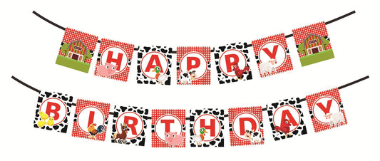 SYGA Happy Birthday Banner with Pet Animals Farm House Decorative Party Photo Props Banner