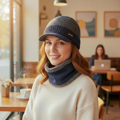 MOMISY Wool Winter Baseball Cap Plus Muffler Scarf Set for Men Women (Blue Grey)