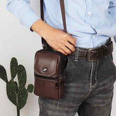 MOMISY Leather Crossbody Sling Bag, Mobile Cell Phone and Passport Holder, Travel Waist Pouch Holster for Men and Women (Dark Brown)