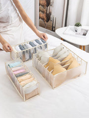MOMISY Bra Socks Underwear Organizer Folding Closet Storage Boxes Clothes Separated Organizer 6/7/11 Compartments Grids Drawer Organizer, Pack of 3 (Beige)