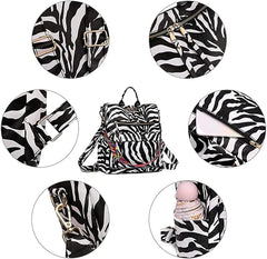 MOMISY Backpack Purse Women Vintage Multipurpose Rucksack Design handbag and Shoulder Bag PU Leather Travel Daypack Waterproof Ladies Girls College School- White Zebra