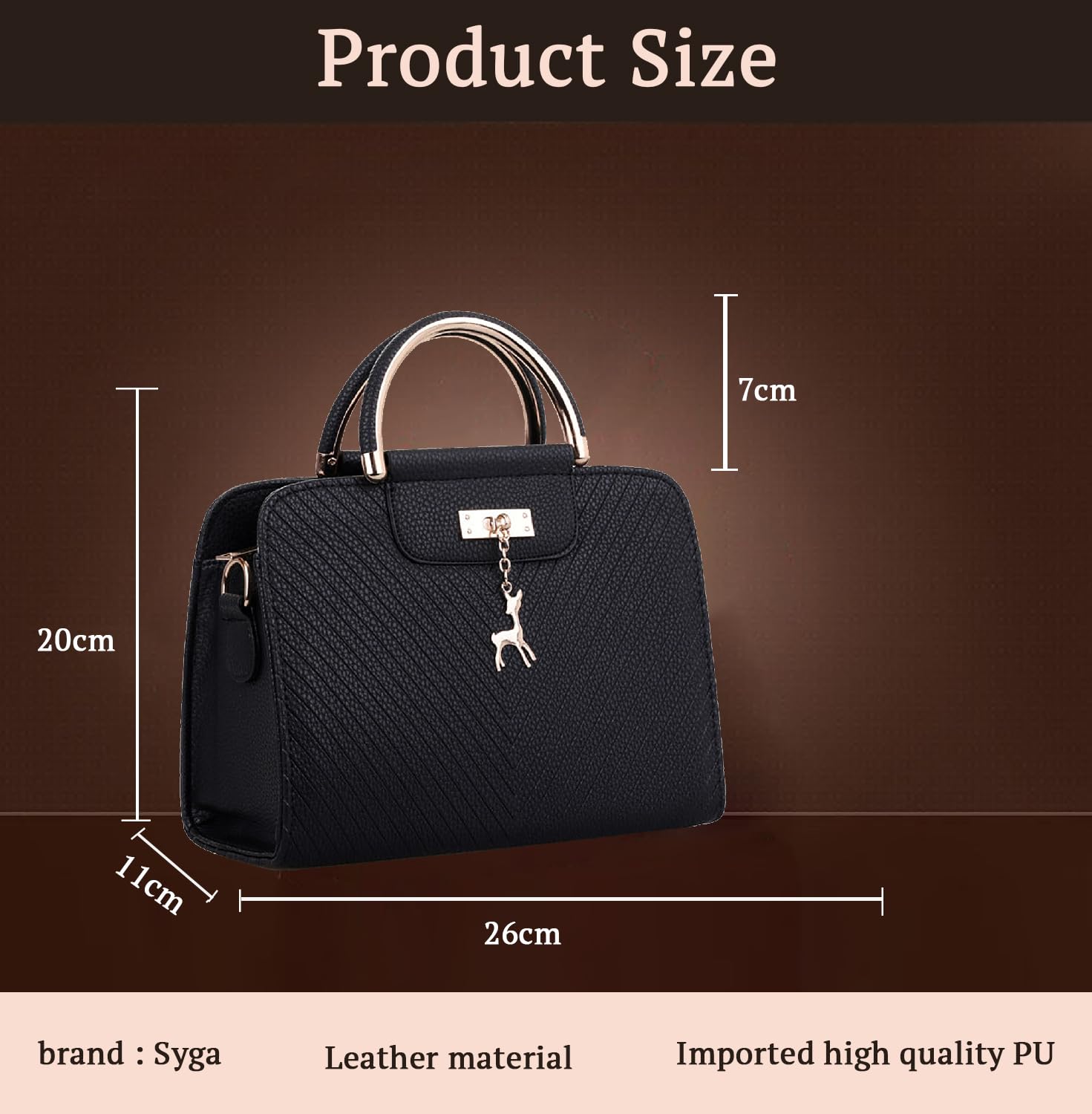 SYGA Women's Handbag Corrugated Fawn Pendant Cute Shoulder Bag Fashionable Style Crossbody Bag(Black)