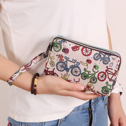 SYGA Women's Clutch Canvas Art Three-Layer Long Wallet Women's Handbag Large Capacity Key Coin Purse Casual Mobile Phone Bag