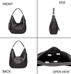 SYGA PACK OF 2 Women's Shoulder Cross-Border Large Capacity Hobo Bag with Wristlet(BLACK)