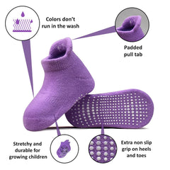 MOMISY Baby Girl Boys Non Slip Trainer Toddlers Infant Cotton Stretch Anti-Slip Socks-6 Pairs (Dotted-Striped, 6 to 12 Months)