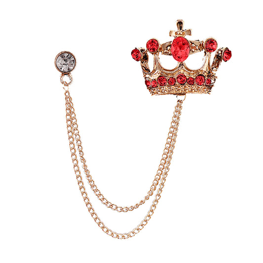 SYGA Men's & Women Suit Shirt Stud Lapel Pin Chain Tassel Brooch Pin with Crystal Chain(Golden Red Diamond)