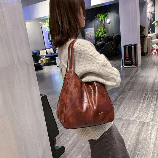 SYGA Women's Leather Shoulder Tote Bag, Large Capacity, Multi-Compartment(Brown)