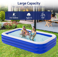 SYGA Rectangular Family Swimming Pool Inflatable Tub Kiddie Pool 3 Layer 150cm Length*105cm Width*55cm Height Bathtub for Kids, Adults, Outdoor, Garden, Backyard, Pool Party