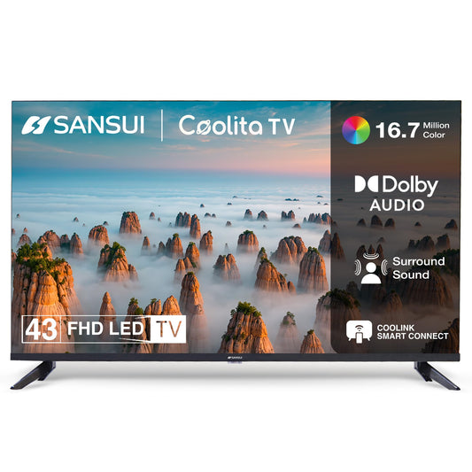 SANSUI 109cm (43) Full HD Collita Smart TV with IPS Panel, Dolby Audio, Surround Sound, 60Hz Refresh Rate, Coolink JSW43CSFHD (Black)